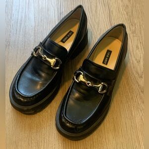 Nine West Black Faux Leather GONEHME3 Loafer Size 8 Preppy Punk Slip On